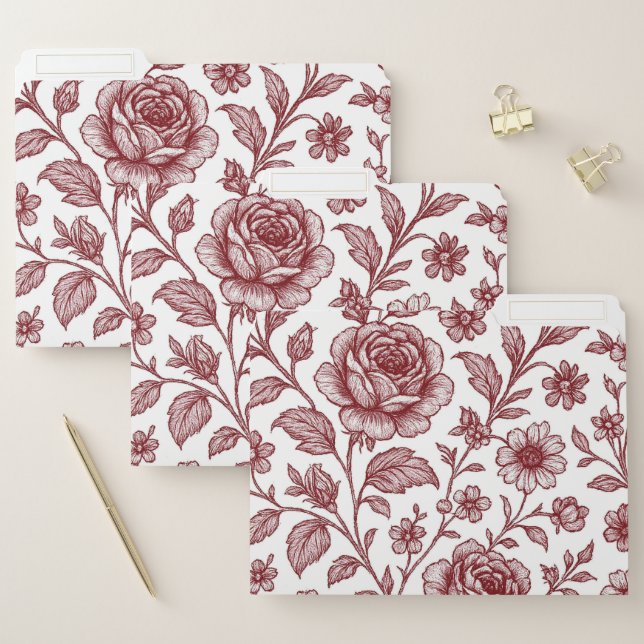 Dark Red Vintage Rose Pattern  File Folder (Set)