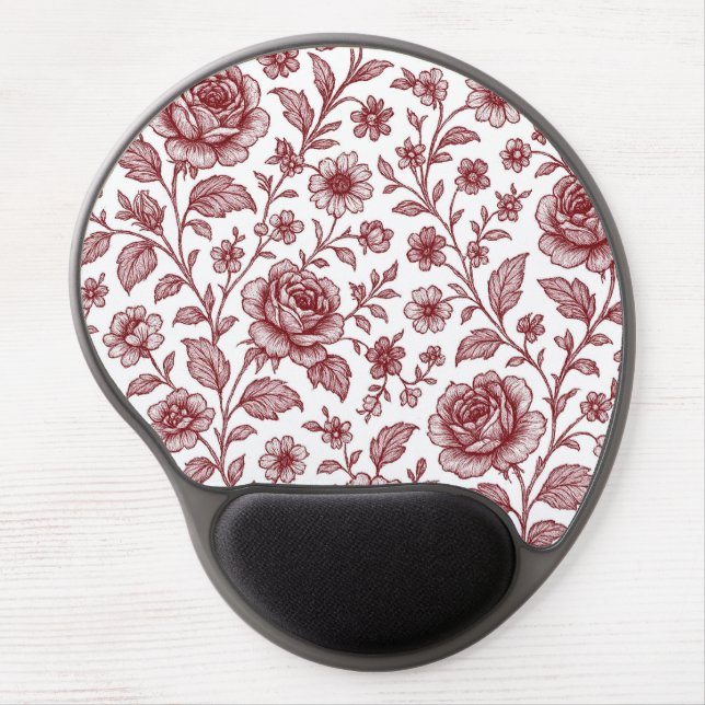 Dark Red Vintage Rose Pattern  Gel Mouse Pad (Front)