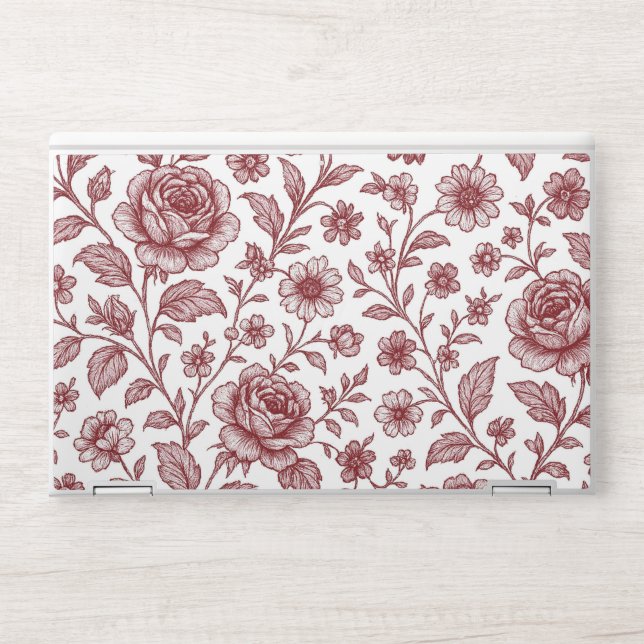 Dark Red Vintage Rose Pattern  HP Laptop Skin (Front)