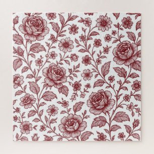 Dark Red Vintage Rose Pattern Jigsaw Puzzle