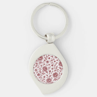 Dark Red Vintage Rose Pattern Keychain