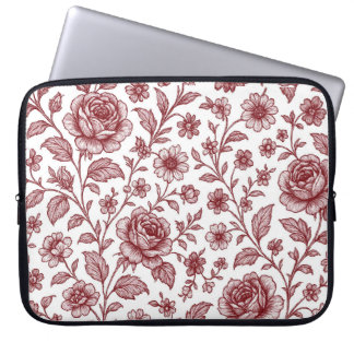 Dark Red Vintage Rose Pattern Laptop Sleeve