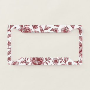 Dark Red Vintage Rose Pattern License Plate Frame