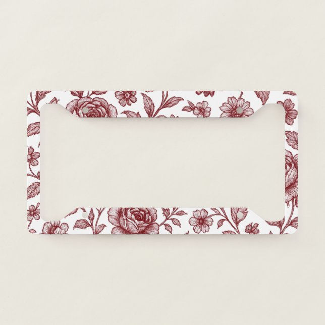 Dark Red Vintage Rose Pattern  License Plate Frame (Front)