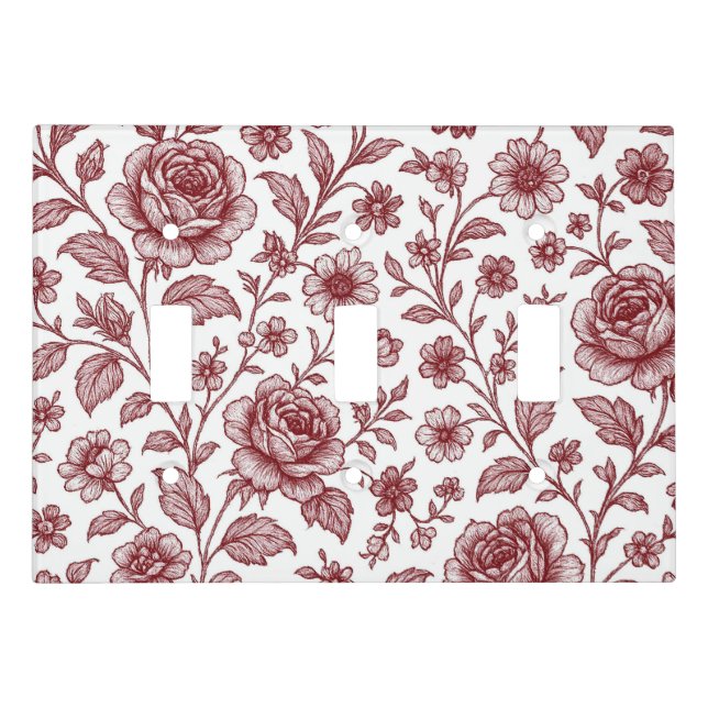 Dark Red Vintage Rose Pattern  Light Switch Cover (Front)