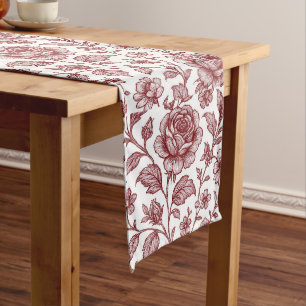 Dark Red Vintage Rose Pattern Long Table Runner