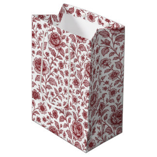 Dark Red Vintage Rose Pattern  Medium Gift Bag