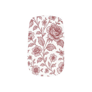 Dark Red Vintage Rose Pattern Minx Nail Art