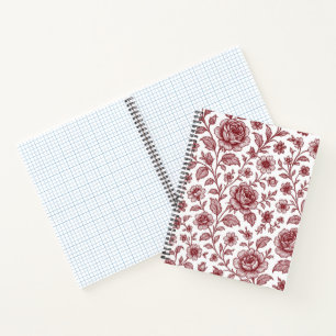 Dark Red Vintage Rose Pattern Notebook