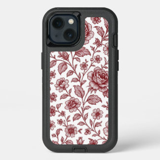 Dark Red Vintage Rose Pattern iPhone 13 Case