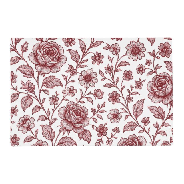Dark Red Vintage Rose Pattern  Placemat (Front)