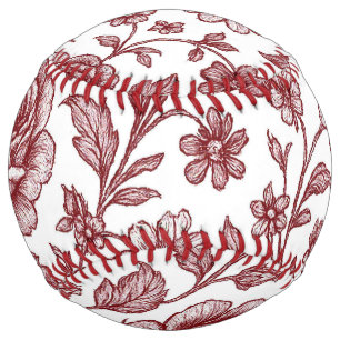 Dark Red Vintage Rose Pattern Softball