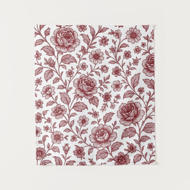 Dark Red Vintage Rose Pattern  Tapestry (Front)
