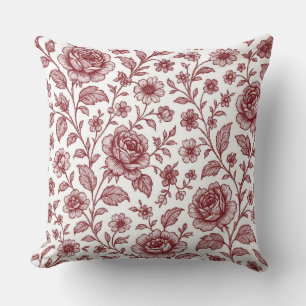 Dark Red Vintage Rose Pattern  Throw Pillow
