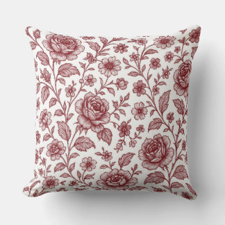 Dark Red Vintage Rose Pattern  Throw Pillow