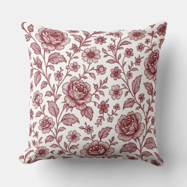 Dark Red Vintage Rose Pattern  Throw Pillow (Front)
