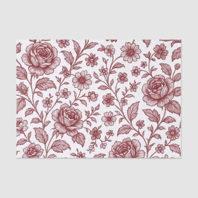 Dark Red Vintage Rose Pattern  Tissue Paper (Front)