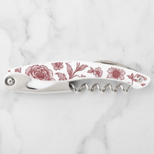 Dark Red Vintage Rose Pattern Waiter's Corkscrew
