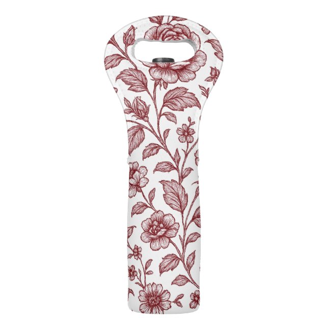 Dark Red Vintage Rose Pattern  Wine Bag (Front)