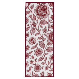 Dark Red Vintage Rose Pattern  Wine Gift Bag