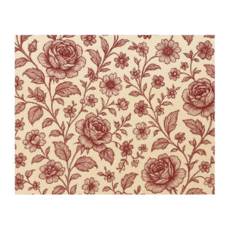 Dark Red Vintage Rose Pattern Wood Wall Art