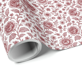 Dark Red Vintage Rose Pattern  Wrapping Paper