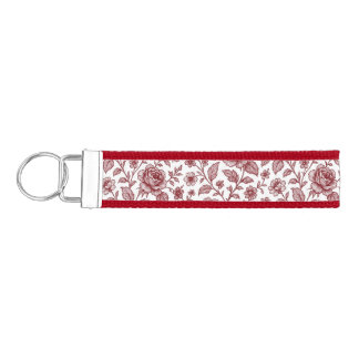 Dark Red Vintage Rose Pattern Wrist Keychain