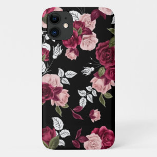 Dark red vintage roses pattern iPhone 11 case