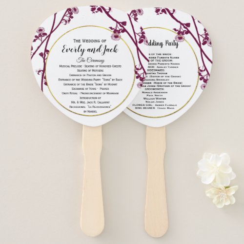 Dark Red Violet Purple Wildflower Wedding Program Hand Fan