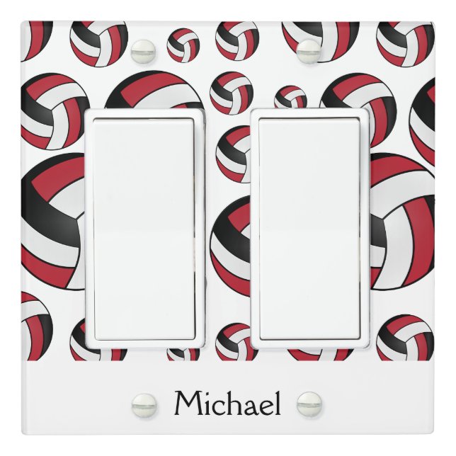 Dark Red Volleyball Pattern Light Switch Cover (In Situ)