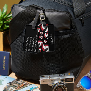 Dark Red Volleyball Sport Pattern Luggage Tag