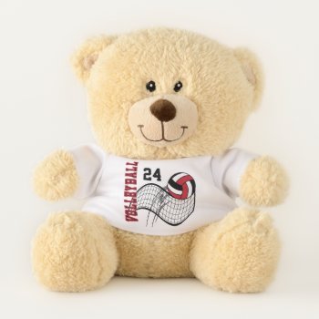 Dark Red Volleyball With Name And Number Teddy Bear by DesignsbyDonnaSiggy at Zazzle