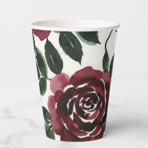 Dark Red Watercolor Roses Paper cups