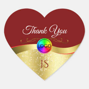 Dark Red Wavy Gold with Logo Monogram Thank You Heart Sticker