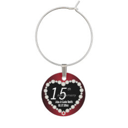 Dark Red  Wedding Anniversary | DIY Name &amp; Date Wine Glass Charm