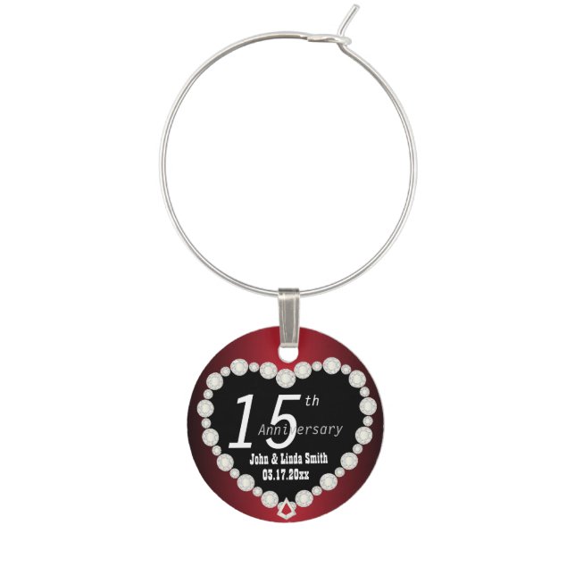 Dark Red  Wedding Anniversary | DIY Name & Date Wine Glass Charm (Front)