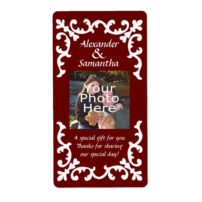 Dark Red Wedding Gift or Favor Label (Front)