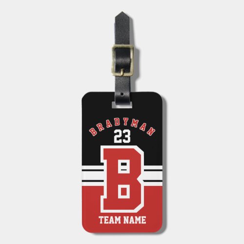 Dark Red White and Black Sport Design Luggage Tag