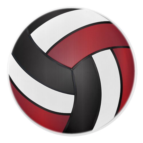 Dark Red White and Black Volleyball Ceramic Knob