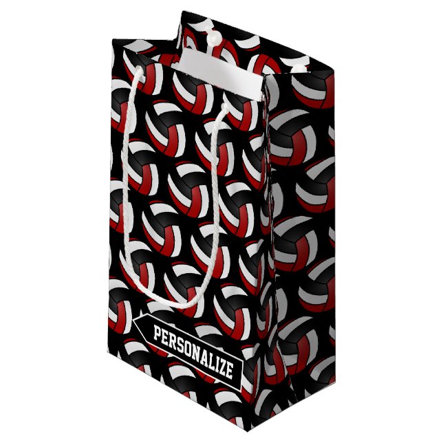 Dark Red, White and Black Volleyball - Personalize Small Gift Bag (Front Angled)