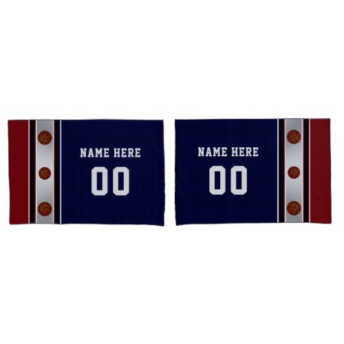 Dark Red White and Blue Basketball Pillow Case