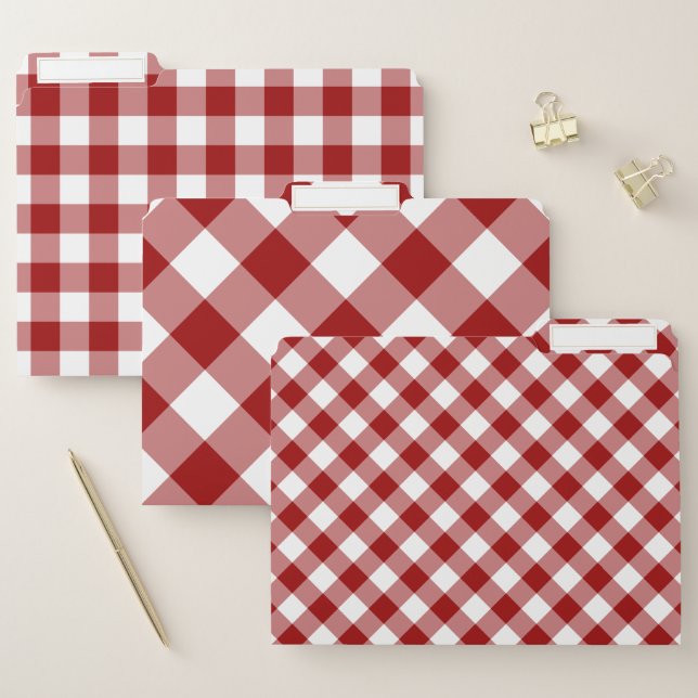 Dark Red White Buffalo Check Pattern File Folder (Set)
