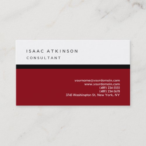 Dark Red White Classic Elegant Plain Professional Business Card