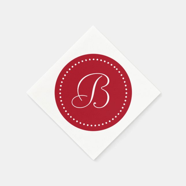 Dark Red/White Dot Monogram Napkins (Corner)
