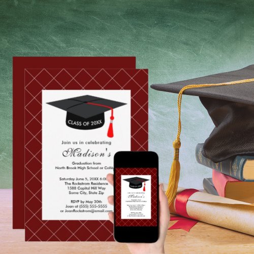 Dark Red White Graduation Class of 2024 Party Invitation