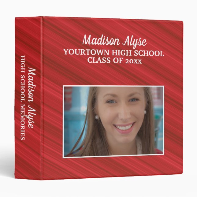 Dark Red White Graduation Photo School Memories 3 Ring Binder (Front/Spine)
