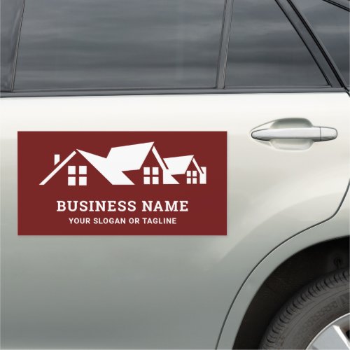 Dark Red White House Roofing Construction Roofer Car Magnet