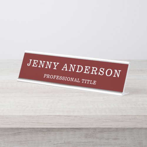  Dark Red White Name and Title Desk Name Plate