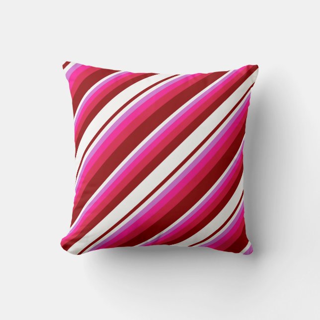 Dark Red, White, Orchid, Deep Pink, and Crimson Throw Pillow (Front)