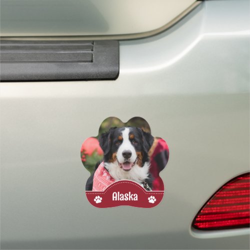 Dark Red White Paw Prints Dog Photo  Name Car Magnet